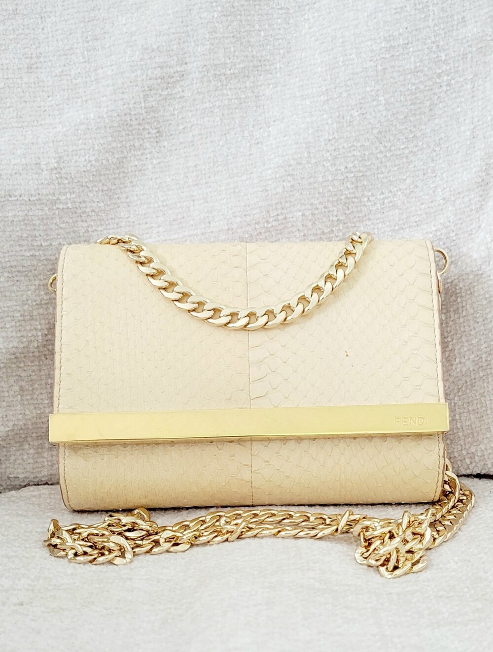 Fendi FF Mini Tan Phyton Pochette Crossbody Mama Baguette Handbag